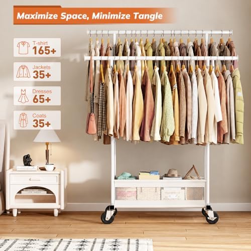 Clothes Rack 210 LBS Double Rods Extra Storage Basket | Rustproof Coated Steel - Image 3