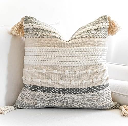 BlissBlush Gray Boho Throw Pillow Cover 20x20 Grey Decorative Accent Pillow by BlissBlush