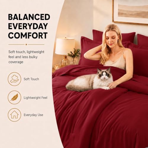 CozyLux King Size Comforter Set Dark Red, 7 Pieces Bed in a Bag - Image 4
