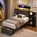 Twin Size Upholstered Platform Bed Frame, Storage Headboard, LED Light by IDEALHOUSE