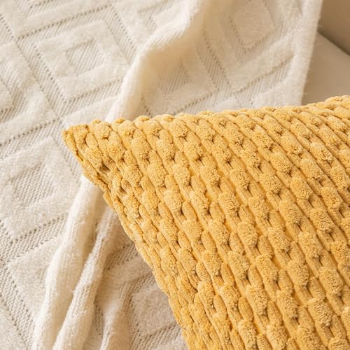 Set of 4 Yellow Olive Aqua Decorative Throw Pillow Covers 20x20 Inch Corduroy - Image 6