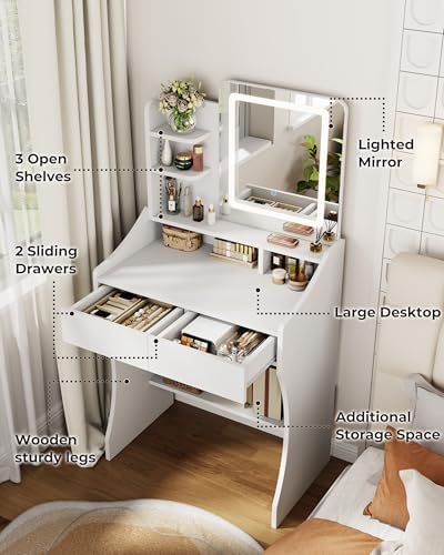 Small Makeup Vanity Desk with Mirror and Lights - Image 2