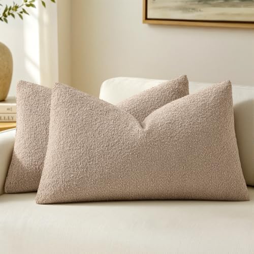 MIULEE 12x20 Decorative Lumbar Boucle Couch Pillow Covers Camel by MIULEE