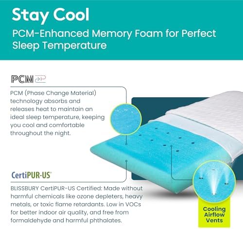 BLISSBURY Cooling Stomach Sleeper Pillow, Thin Memory Foam, 2.6 Inch - Image 6
