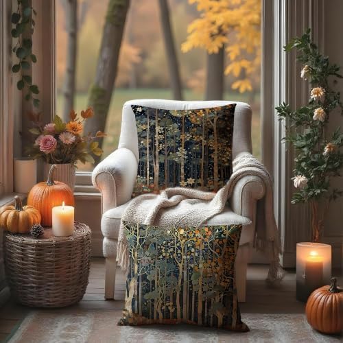 Rustic William Morris Style Fall Forest Pillow Covers 22x22 Set of 2 - Image 3