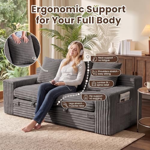 70" Boneless Couch, 4-in-1 Convertible Sofa Bed, 3 Seater Couch, Pull Out Sofa - Image 6