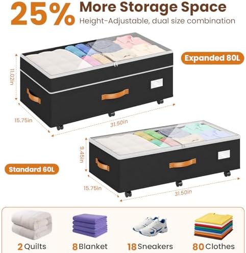 Budding Joy 80L 4 Pack Adjustable Under Bed Storage - Image 2