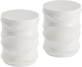 COSIEST Set of 2 Outdoor Side Table, 2 Pieces Concrete Side Table for Patio, Streamlined Lightweight Accent Table, Decorative Patio Garden Stools, Plant Stand Drum Table, Round, Spotted White