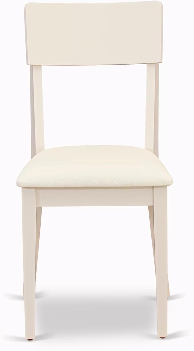 East West Furniture BOAD5-LWH-LC 5 Piece Dining Room Furniture Set Includes a Round Kitchen Table and 4 Faux Leather Upholstered Dining Chairs, 42x42 Inch, Linen White