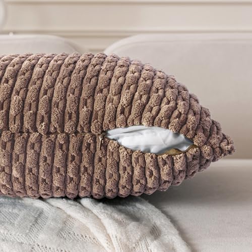 Set of 4 Light Brown Decorative Throw Pillow Covers 18x18 Inch Corduroy Pillow - Image 3
