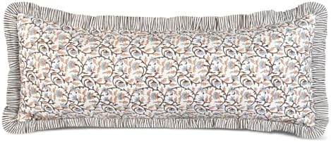 Ridhi Brown Meadow Vine Block Print Ruffle Pillow Sham 36x14 Inch Set of 1 by Ridhi