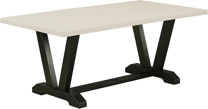 East West Furniture V627FL624-6 6 Piece Dining Room Table Set Contains a Rectangle Kitchen Table with V-Legs and 4 Black Linen Fabric Parson Chairs with a Bench, 40x72 Inch, Multi-Color