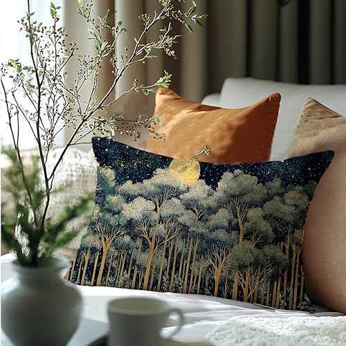 Rustic William Morris Night Forest Green Moon Decor Pillow Covers 20x12 - Image 6