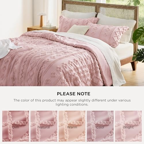 Bedsure Tufted Boho Comforter Set King, Bedroom Decor Bedding Set Pink - Image 7