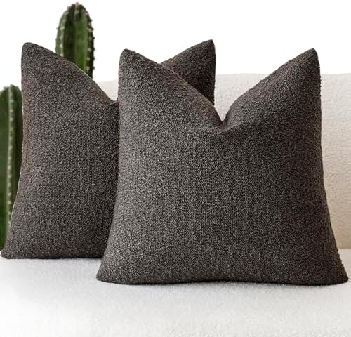 Foindtower Decorative Textured Boucle Throw Pillow Covers 20x20 Dark Brown by Foindtower