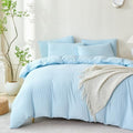 Light Blue Comforter Queen Set Striped Soft Washed Microfiber Jacquard 3 Pieces by BUPIRD