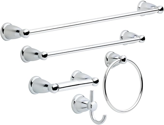 Franklin Brass Kinla 5-Piece Bathroom Set Polished Chrome 18" and 24" Towel Bar Racks,Toilet Paper Holder, Ring, Hook KIN5PC-PC