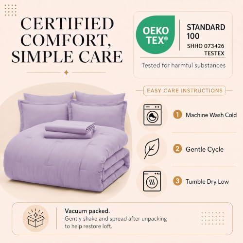 CozyLux King Size Comforter Set Lavender, 7 Pieces Bed in a Bag - Image 6