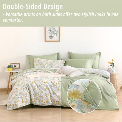Sage Whimsical Wildflower Botanical Cotton Comforter King Size 3PC - Image 4