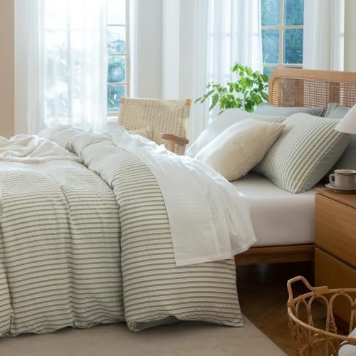 Sage Green Full Size Comforter Set Striped 100% Soft Washed Microfiber Jacquard - Image 7