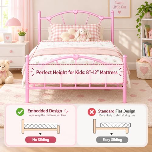 IMMERSTABLE Twin Metal Bed Frame, Heart-Shaped Platform Bed - Image 5