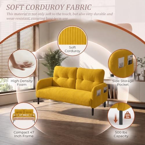 47" Corduroy Loveseat Sofa, 2 Seat Small Couch - Image 5