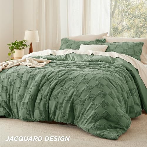 Bedsure Green Plaid Comforters Queen Set, Vintage Boho Bedding Set 3 Pcs - Image 3