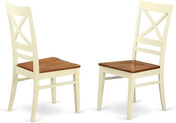 East West Furniture HLQU5-BMK-W 5 Piece Dining Table Set for 4 Includes a Round Kitchen Table with Pedestal and 4 Dinette Chairs, 42x42 Inch, Buttermilk & Cherry