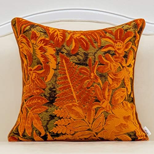 Alerfa 20 x 20 Inch Orange Square Maple Leaf Pillow Embroidery Cut Velvet by Alerfa