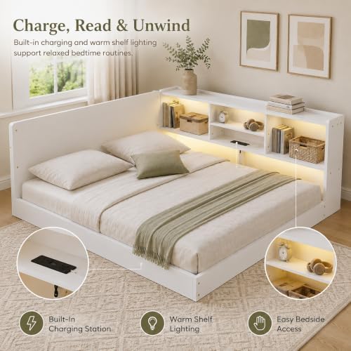Full Floor Bed with Storage, L-Shaped Corner Bed, Charging & LED - Image 5