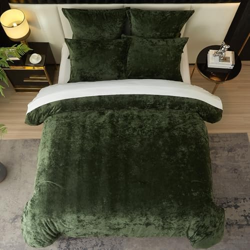 Crushed Velvet Comforter Queen Size Green 5 Pcs Luxury Bedding Set - Image 7
