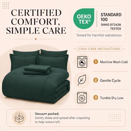 CozyLux Full Size Comforter Set Forest Green, 7 Pieces Bed in a Bag - Image 6