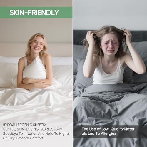 100% Bamboo Viscose & Lyocell Tencel Sheets Set Queen Size，Cooling & Silky Soft - Image 5