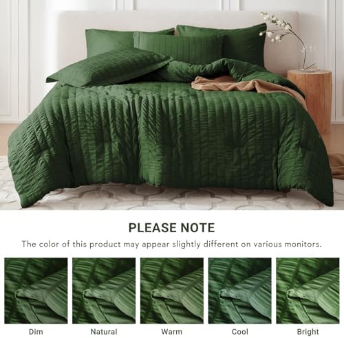 MUXHOMO Twin XL Comforter Set 5 Pieces, Seersucker Bed in a Bag, Dark Green - Image 5