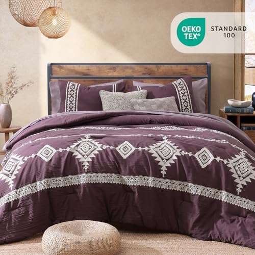 MaiRêve Embroidery Queen Comforter Set 7 Pieces Purple Western Bed in a Bag - Image 2