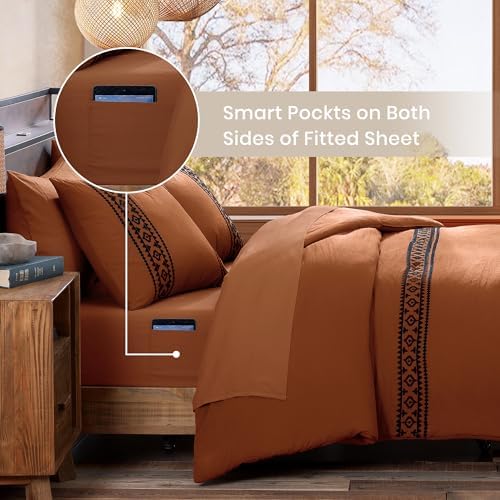 MaiRêve Embroidery Twin XL Comforter Set 5 Pieces Burnt Orange Bed in a Bag - Image 4