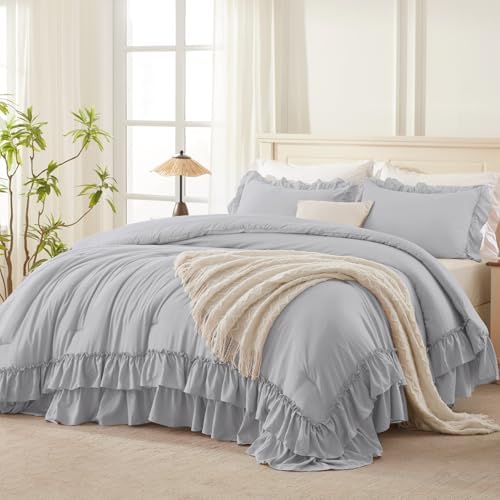 Andency Silver Gray Twin Size Ruffle Comforter Set, 2 Pieces by Andency