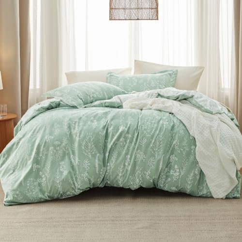 Bedsure Floral Comforter Set Cute Bedding Set Oversized Queen Sage Green by BEDSURE