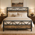 Queen Bed Frame, 51.2" Tall Industrial Headboard, Rustic Brown by IMMERSTABLE