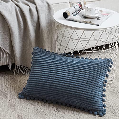 Fancy Homi Pack of 2 Dusty Blue Decorative Throw Pillow Covers 12x20 Inch - Image 2