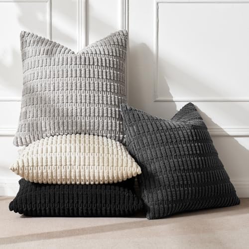 MIULEE Pack of 4 Corduroy Throw Pillow Covers 18x18 Inch Black and White - Image 3