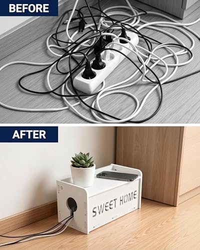 Large Cable Management Box, Imitation Wood Plastic Cord Organizer Boxs - Image 4
