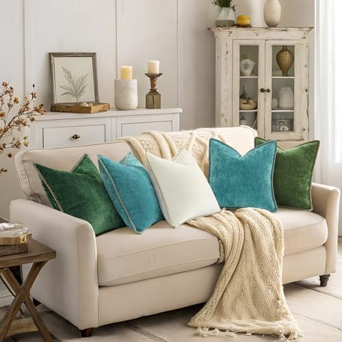 decorUhome Soft Chenille Throw Pillow Covers 26x26 Set of 2 Turquoise - Image 3