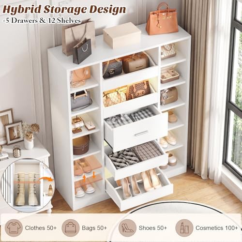 Besiost 40" Closet System with Lights, Wood Closet Organizer with 5 Drawers - Image 4