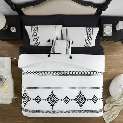 MaiRêve Embroidery King Size Comforter Set 7 Pieces White Bed in a Bag - Image 5