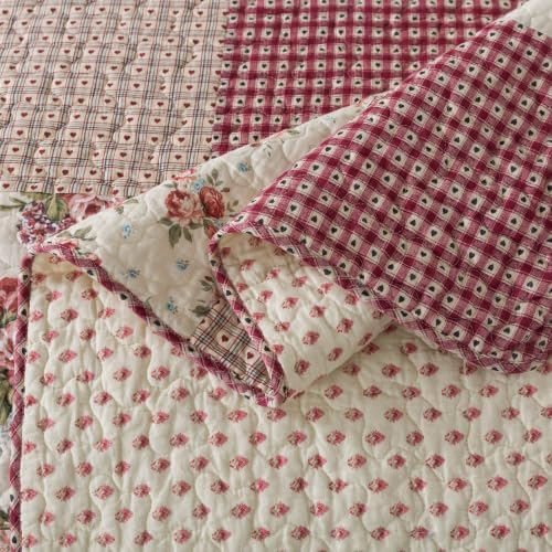 SLPR - Country Roses Red Floral Patchwork Quilt Set, Queen - Image 6