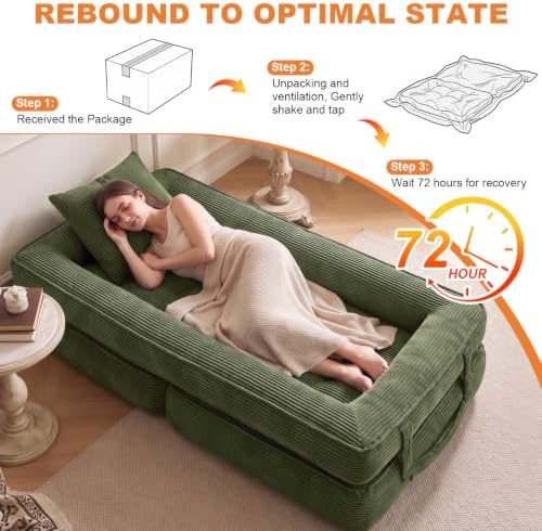 Folding Sofa Bed, Convertible Sleeper Chair, Corduroy Boneless Couch - Image 7