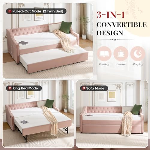 Daybed with Trundle Bed Twin, Upholstered Day Beds Frame - Image 3