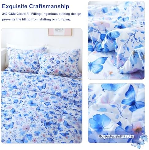 Mooreeke Floral King Size Comforter Sets, Violet Butterfly and Flower Patterned - Image 3
