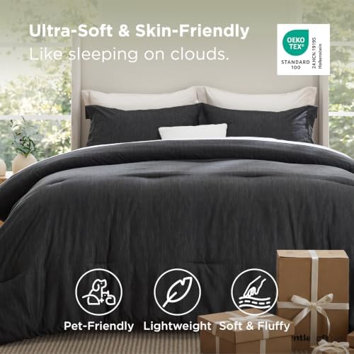 Bedsure Charcoal Queen Comforter Set, Soft Cationic Dyed Bedding Set 3 Pcs - Image 2